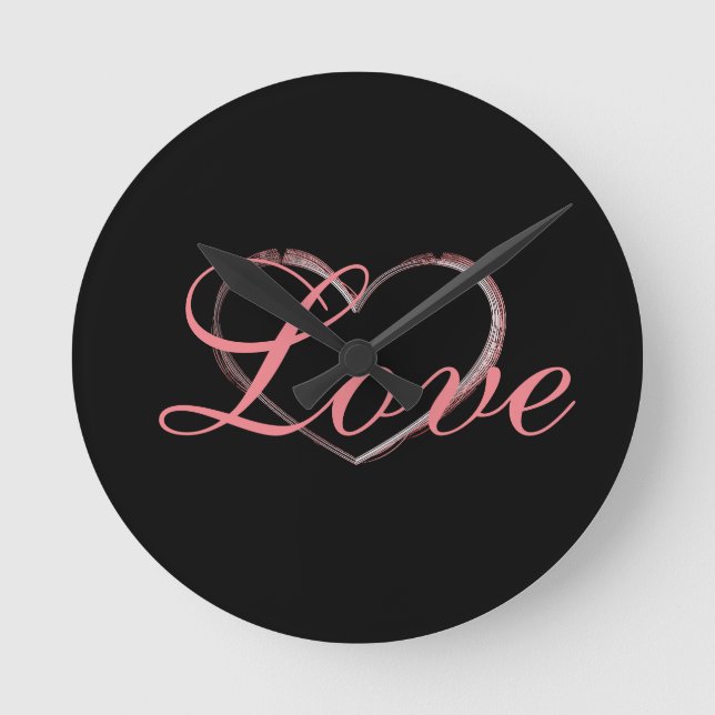 Trendy Heart Grey Calligraphy Love Wedding Round Clock (Front)