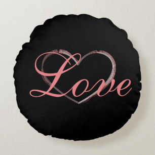 Trendy Heart Grey Calligraphy Love Wedding Round Cushion