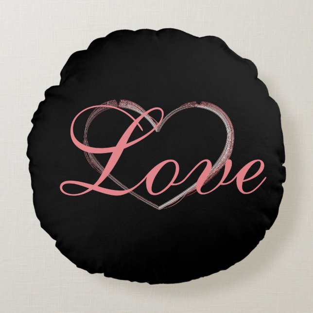 Trendy Heart Grey Calligraphy Love Wedding Round Cushion (Front)