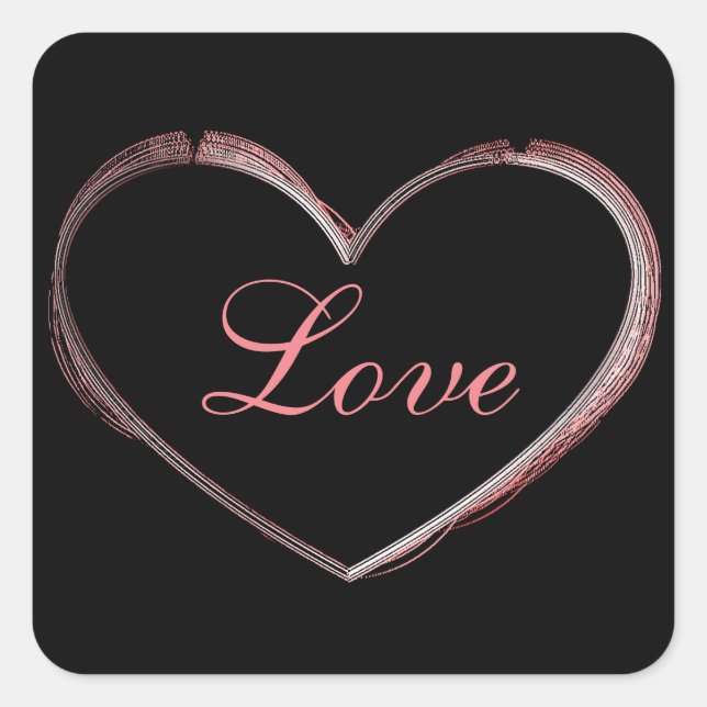 Trendy Heart Grey Calligraphy Love Wedding Square Sticker (Front)