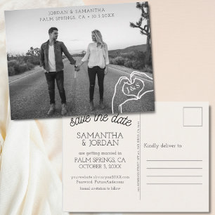 Trendy Heart Hands Monogram Save the Date Postcard