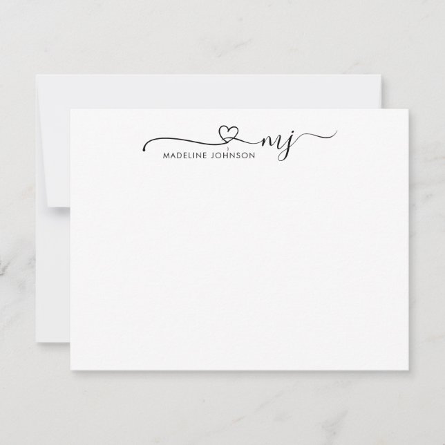 Trendy Heart Script Initial Monogram Basic Name Card (Front)