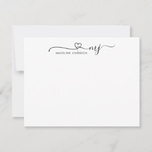 Trendy Heart Script Initial Monogram Basic Name Card