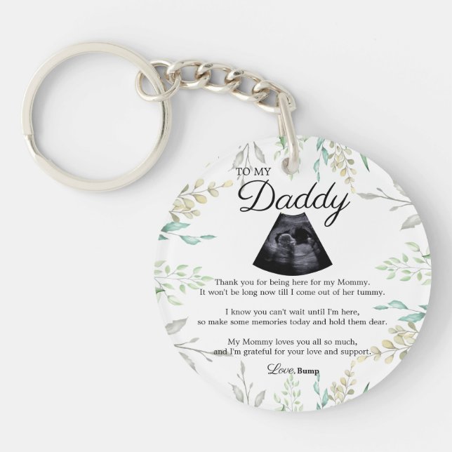 Trendy Heartfelt Message from Bump to Dad to be Key Ring (Front)