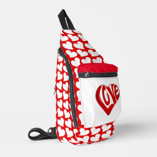 Trendy Hearts And Love Typography Red White Style Sling Bag