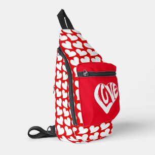 Trendy Hearts And Love Typography Red White Style Sling Bag