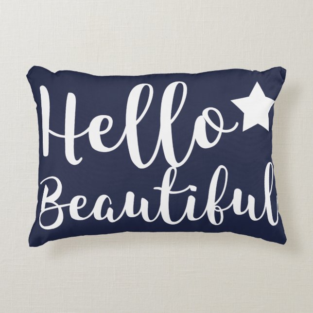 Trendy Hello Beautiful Hand Lettering Decorative Cushion (Front)