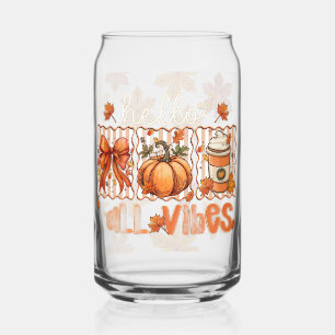 Trendy Hello Fall Vibes Pumpkin Latte Leaves Can Glass