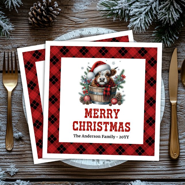 Trendy highland cow buffalo style Xmas napkins (Trendy highland cow buffalo style Xmas napkin)