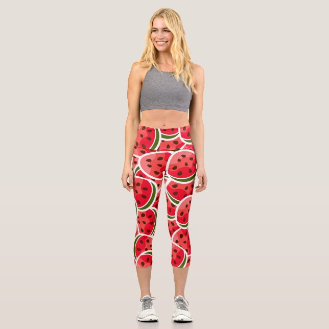 Trendy hippy watermelon pink capri leggings (Front)