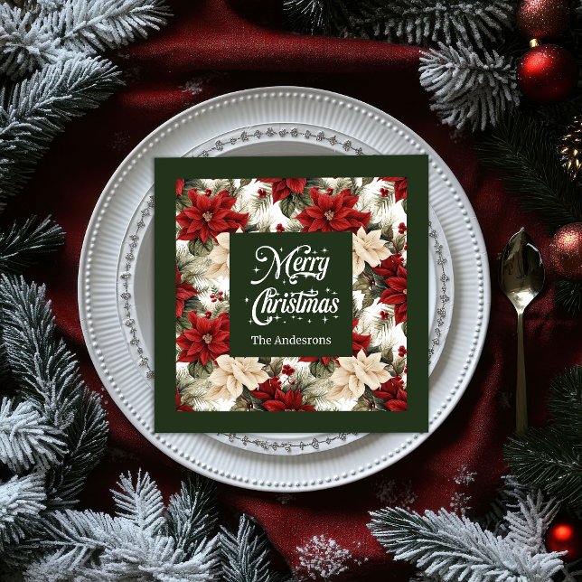 Trendy Holiday Napkins Custom Name Poinsettia (Trendy Holiday Napkins Custom Name Poinsettia)