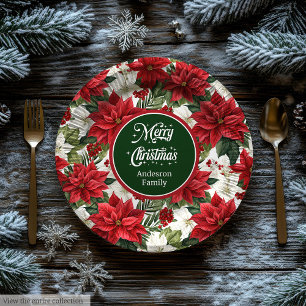 Trendy Holiday Red Poinsettia Paper Plates Chic