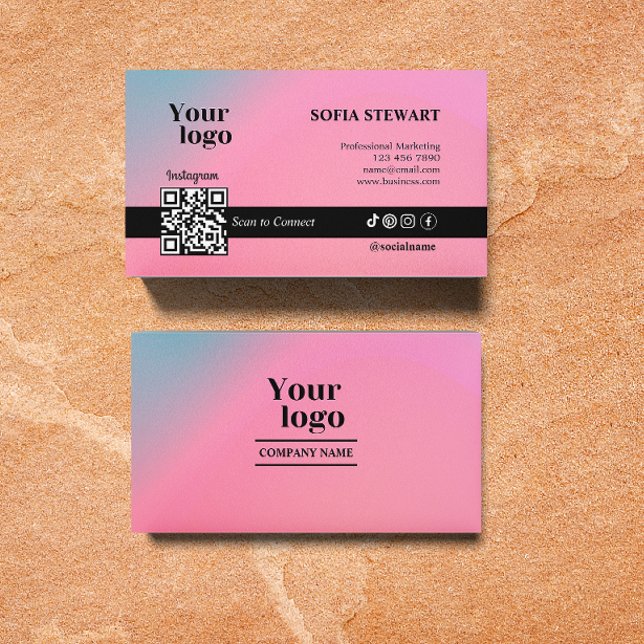 Trendy Hologram Scan To Connect Social Media Icons Business Card (Instagram Qr Code Holographic Gradient Social Medi Business Card)