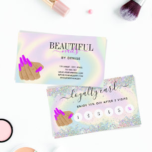 Trendy holograph nail salon long nails hand business card