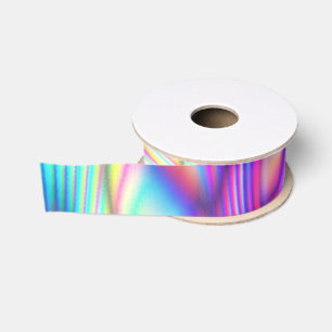 Trendy Holographic Effect Colourful Rainbow Grosgrain Ribbon