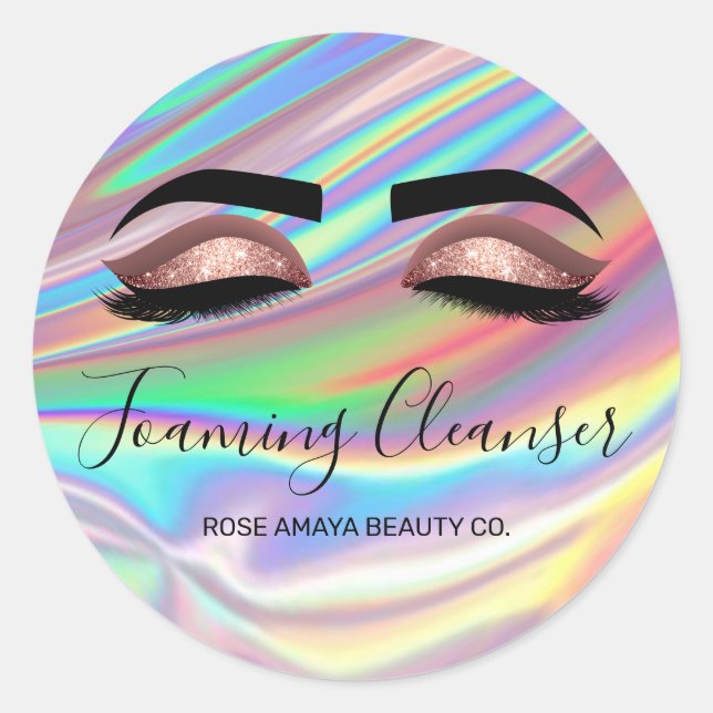 Trendy Holographic Glam Lash Shampoo Cleanser Classic Round Sticker (Front)