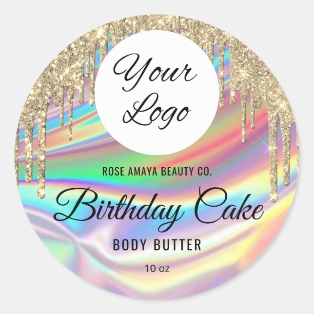 Trendy Holographic Glitter Drips Beauty Cosmetic Classic Round Sticker (Front)