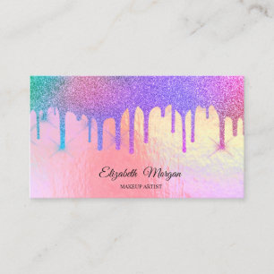 Trendy Holographic Glitter Drips Professional Business Card