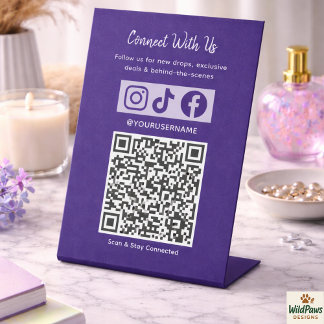 Trendy Holographic QR Code | Connect With Us  Pedestal Sign