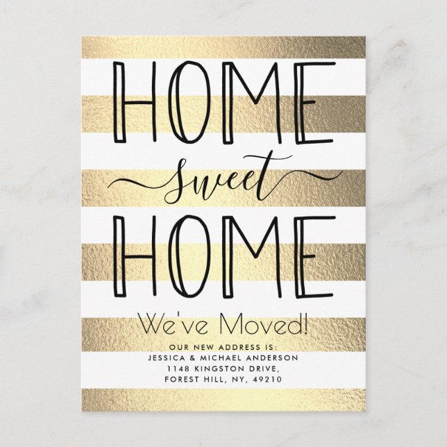 Trendy Home Sweet Home Gold Foil Typography Moving Announcement Postcard (Front)