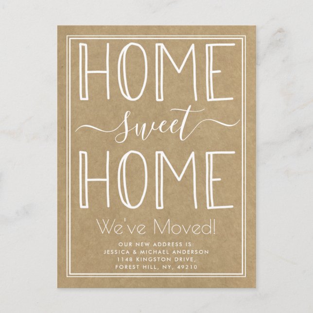Trendy Home Sweet Home Typography Kraft Moving Announcement Postcard (Front)