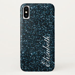 Trendy Hot dark blue printed glitter personalised iPhone X Case