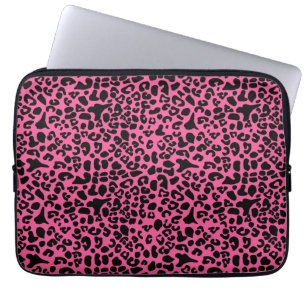Trendy Hot Pink and Black Modern Leopard Print Laptop Sleeve