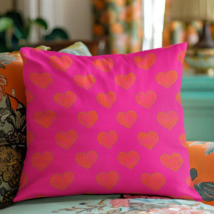 Trendy Hot Pink and Orange Glitter Heart  Cushion