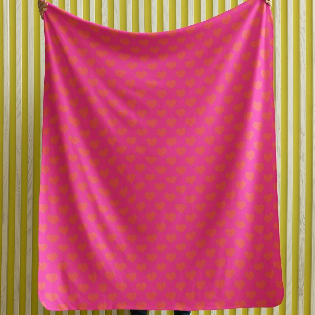 Trendy Hot Pink and Orange Glitter Heart  Fleece Blanket (Creator Uploaded)