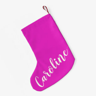 Trendy Hot Pink Calligraphy Personalised Name Small Christmas Stocking