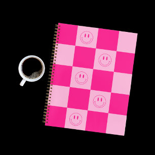 Trendy Hot Pink Chequered & Happy Smile Notebook