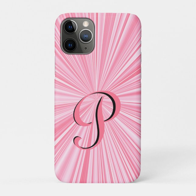 Trendy Hot Pink Colour Burst Monogram Initial Case-Mate iPhone Case (Back)