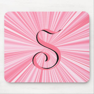 Trendy Hot Pink Colour Burst Monogram Initial Mouse Mat