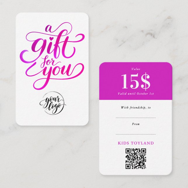 Trendy Hot Pink Discount Voucher QR Code Script Card (Front/Back)