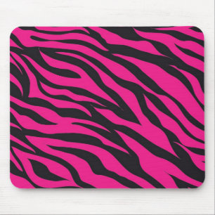 Trendy Hot Pink Fuchsia Black Zebra Stripes Print Mouse Mat