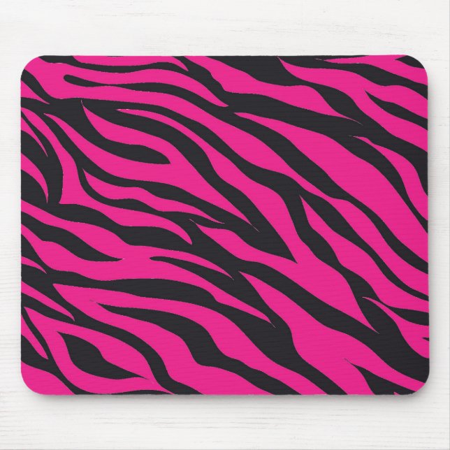 Trendy Hot Pink Fuchsia Black Zebra Stripes Print Mouse Mat (Front)