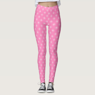 Trendy Hot Pink Modern White Circles Dots Elegant Leggings
