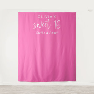 Trendy Hot Pink Name Sweet 16 Party Backdrop Tapestry