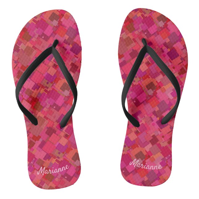 Trendy Hot Pink Retro Pattern Flip Flops (Footbed)