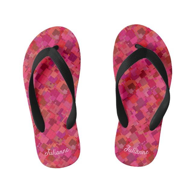 Trendy Hot Pink Retro Pattern Flip Flops (Footbed)