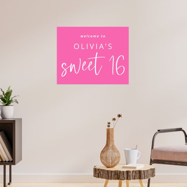 Trendy Hot Pink Welcome to Sweet 16 Birthday Poster (Living Room 3)