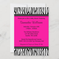 Trendy Hot Pink Zebra Girl Baby Shower Invitations