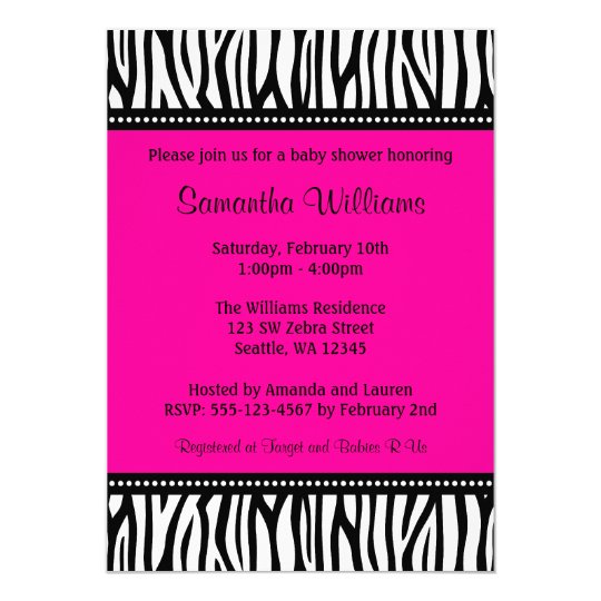 Trendy Hot Pink Zebra Girl Baby Shower Invitations