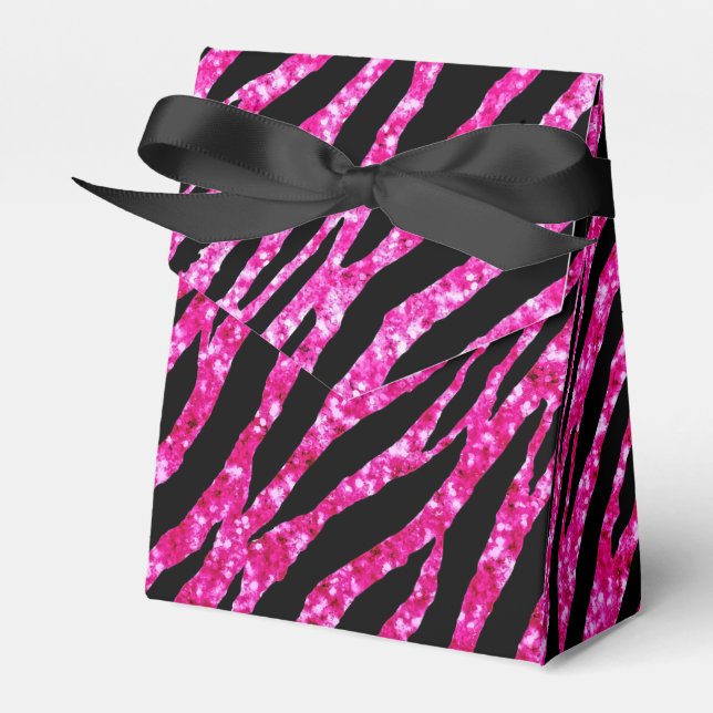 Trendy Hot Pink Zebra Print Glitz Glitter Sparkles Favour Box (Front Side)