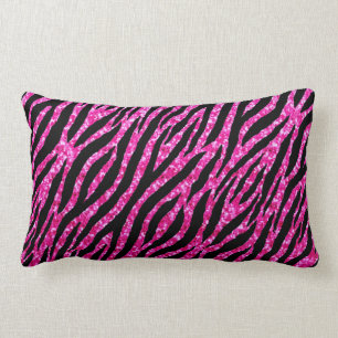 Trendy Hot Pink Zebra Print Glitz Glitter Sparkles Lumbar Cushion