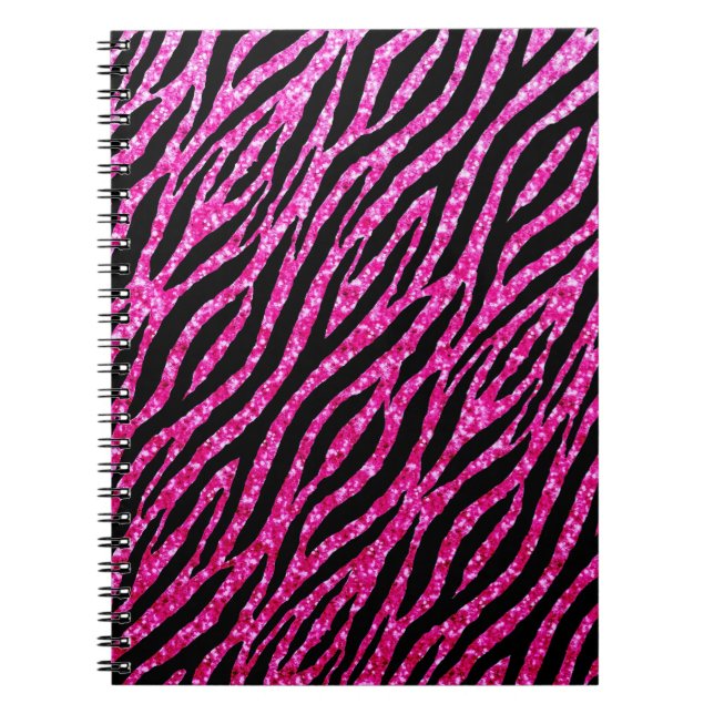 Trendy Hot Pink Zebra Print Glitz Glitter Sparkles Notebook (Front)