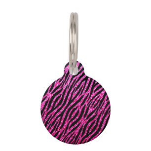 Trendy Hot Pink Zebra Print Glitz Glitter Sparkles Pet Tag
