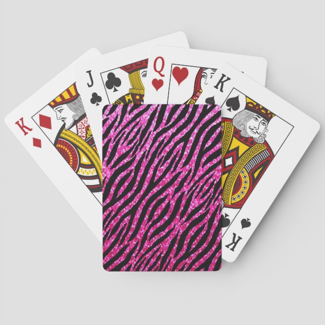 Trendy Hot Pink Zebra Print Glitz Glitter Sparkles Playing Cards (Back)