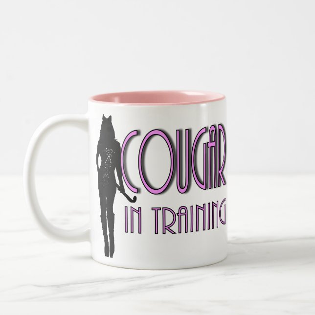 trendy hot silhouette cougar in training Two-Tone coffee mug (Left)