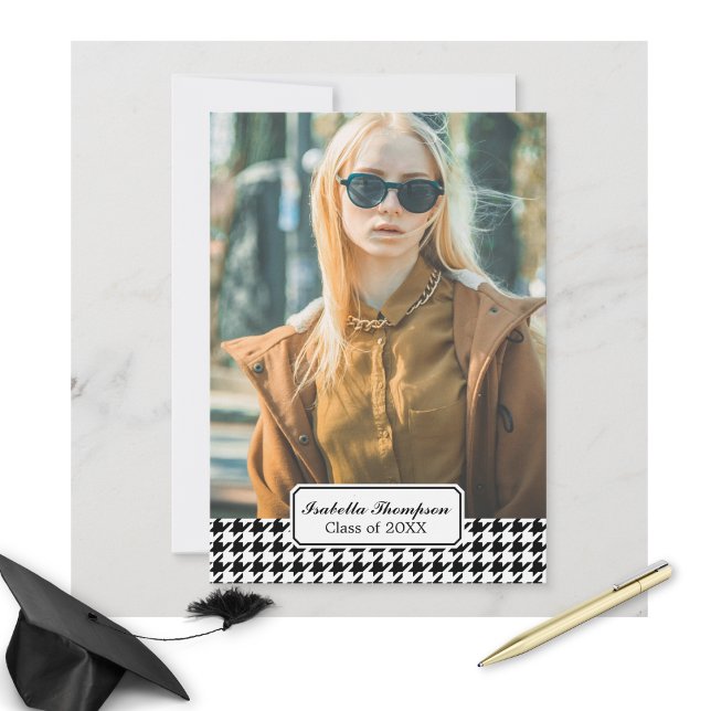 Trendy Houndstooth Graduation Photo Class of 20XX Invitation (Creator Uploaded)